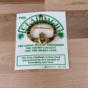 Gold and Green Claddagh Brooch